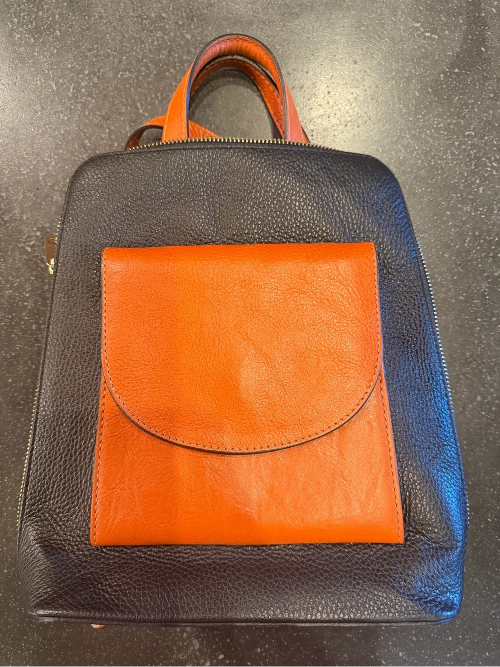 Divina Firenze Navy Blue and Orange Leather Women's Backpack Tote